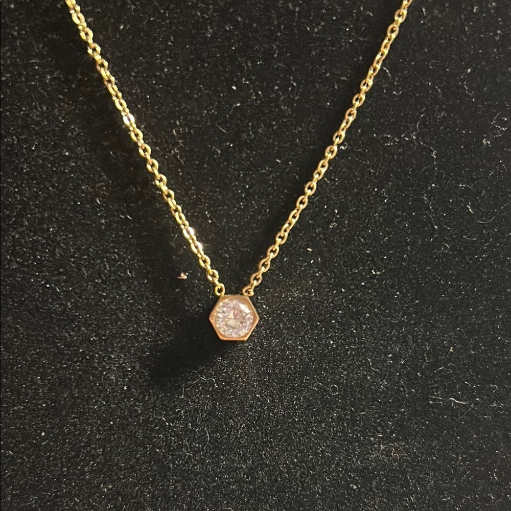 18k Gold Plated Necklace‎ with Hexagon Cz Pendant